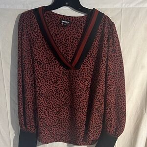 Express Red Animal Print V-Neck Blouse